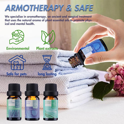 Essential Oils for Laundry, 100% Pure Aromatherapy Oils for Diffusers, 6x10ml Clean, Wool Dryer Balls