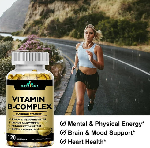 Max Strength Vitamin B-Complex + CoQ10 + Vitamin C - Energy & Metabolism Support Supplement - 120 Softgels