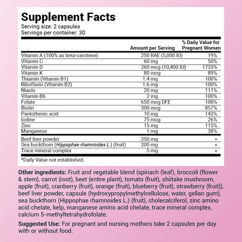 Dr. Berg Natural Prenatal Vitamins - Prenatal Multivitamin with Folate, Vitamins, Minerals, Omegas, 60 Capsules