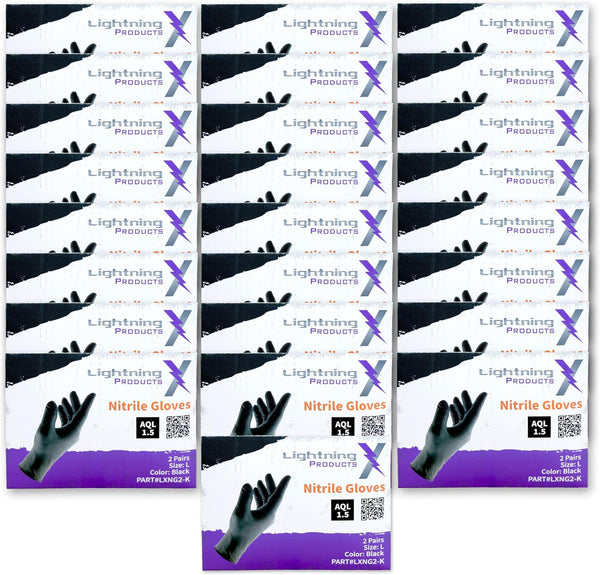 Lightning X Products Black Nitrile Glove Pairs, Individually Packed, 100 Gloves, 50