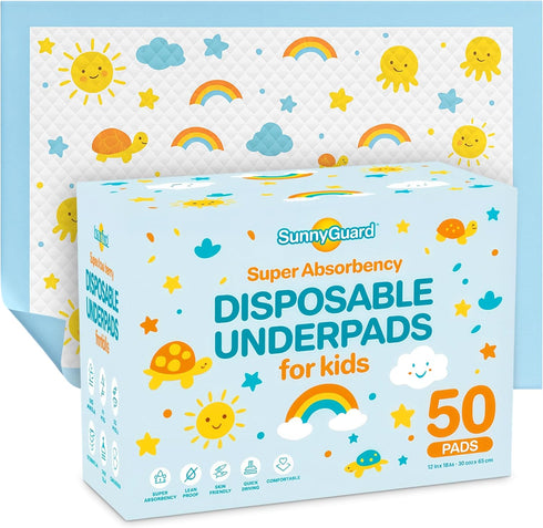 SunnyGuard Disposable Changing Pads for Baby 13 x 18 Inches, 50 Diaper Changing