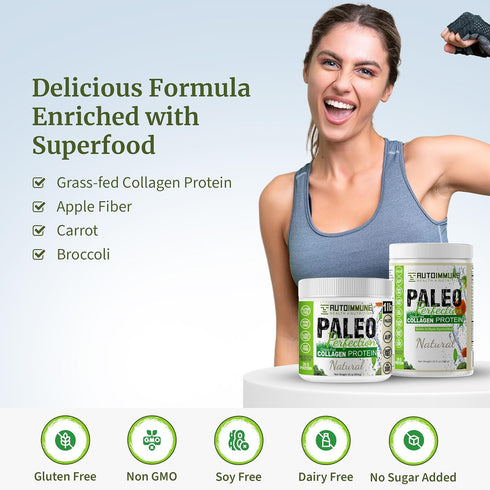 Paleo Perfection Natural Grass Fed Beef Collagen Protein Powder - 300g for Men & Women w/ Apple Fiber, Carrot, Broccoli