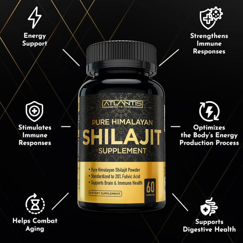 Shilajit Supplement - 60 Capsules Pure Himalayan Authentic Shilaijt Resin with 20% Fulvic Acid for Energy Support