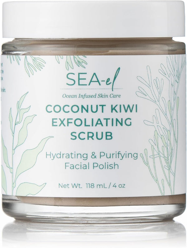 Sea El Coconut Kiwi Exfoliating Face Scrub, Hydrating Anti-Aging Exfoliator with Bamboo Pumice & Green Tea, 4 Oz