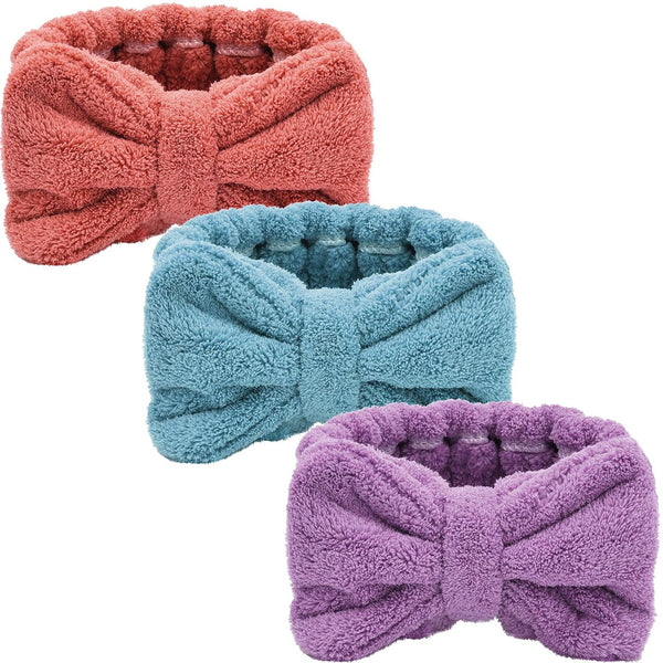 Hicarer 3 Piece Microfiber Bowtie Hairband Set for Women | Chic Purple, Red, Turquoise | Hair Accessories for Shower