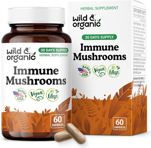 Wild & Organic Immune Mushroom Complex Capsules - 8 Mushroom Blend Supplements