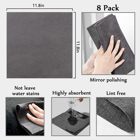 Thickened Magic Cleaning Cloth: 8 Pcs Lint Free Reusable Microfiber Rags for Windows, Mirrors, Glass & Car