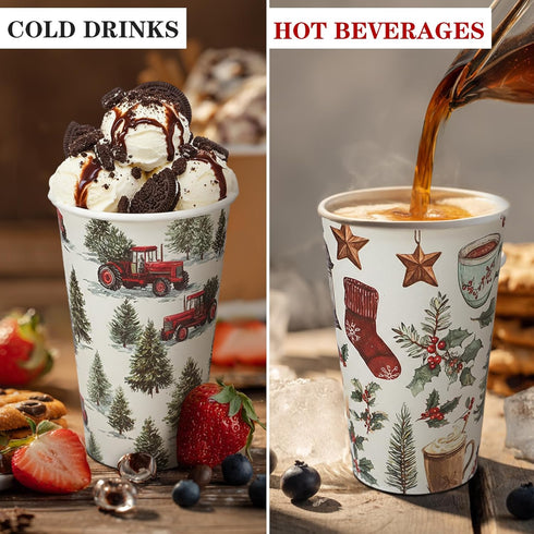 Suttmin 36 Sets/ 108 16 oz Pcs Christmas Tree Paper Cups Disposable Coffee Cups with Lids and Sleeves Xmas Hot Cocoa