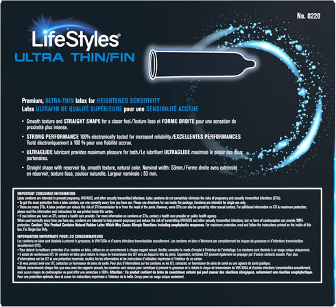 Pack, 50 Count Lifestyles Ultra Thin Natural Rubber and Lubricated Latex Condoms Value