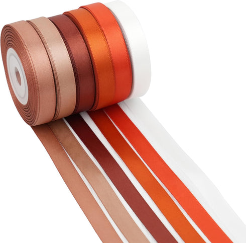 Terracotta Ribbon, 3/8 Inch Burnt Orange Satin, 6 Rolls Assortment Thin Ribbon for Crafts, Wedding, Baby Shower