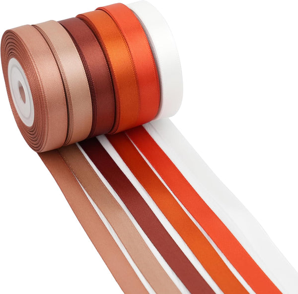 Terracotta Ribbon, 3/8 Inch Burnt Orange Satin, 6 Rolls Assortment Thin Ribbon for Crafts, Wedding, Baby Shower