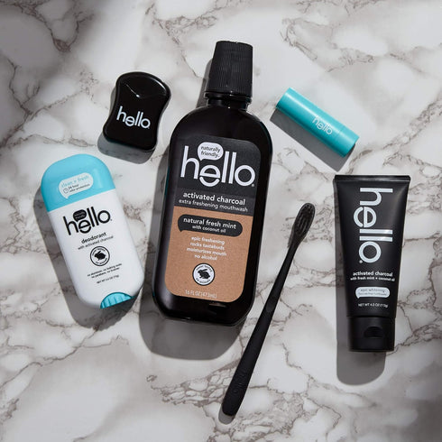 Hello Activated Charcoal Extra Freshening Mouthwash, Natural Fresh Mint and Coconut Oil, Fluoride Free, Alcohol Free,