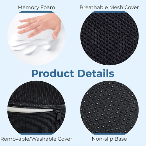 5 STARS UNITED Donut Pillow - Hemorrhoid Tailbone Cushion, Large Black Seat Cushion for Coccyx, Sciatica, Pregnancy