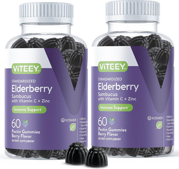 Sambucus Elderberry Gummies for Adults & Teens + Zinc & Vitamin C - Vegan, Gluten Free, Chewable Berry Flavored Gummy