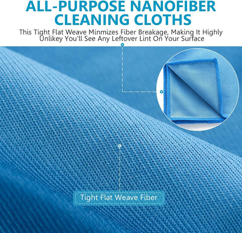 12 Pcs Microfiber Glass and Window Cleaning Cloths, 12" x 12", Lint Free, Streakless Buff Polishing Cloth