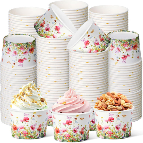 Maxdot 50 Pcs Wildflower Ice Cream Paper Cups 9oz Spring Disposable Snack Cups