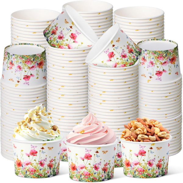 Maxdot 50 Pcs Wildflower Ice Cream Paper Cups 9oz Spring Disposable Snack Cups