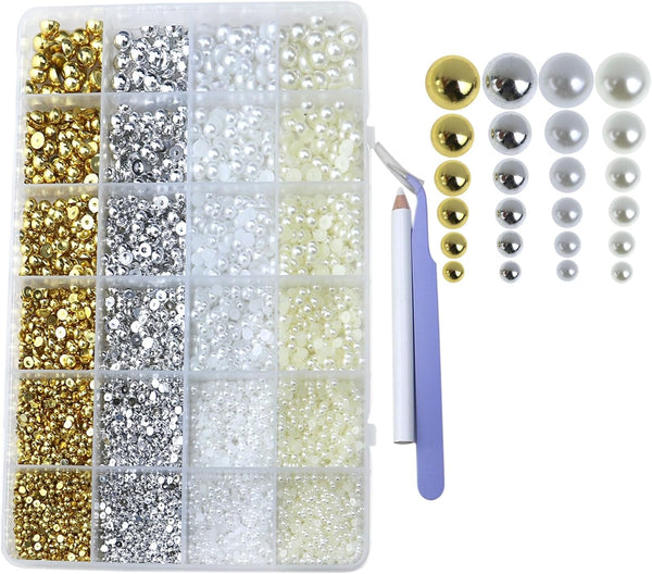 Pearls for Crafting, 8000 Pcs Flat Back Nail Pearls in 6 Colors for DIY Jewelry, Phone Nail Charms Making