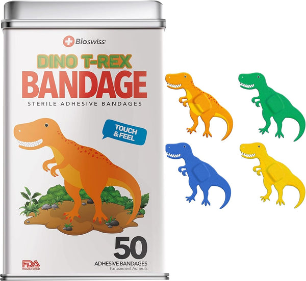 BioSwiss Bandages - Dinosaur Shaped Self Adhesive Bandage, Latex Free, 50 Count