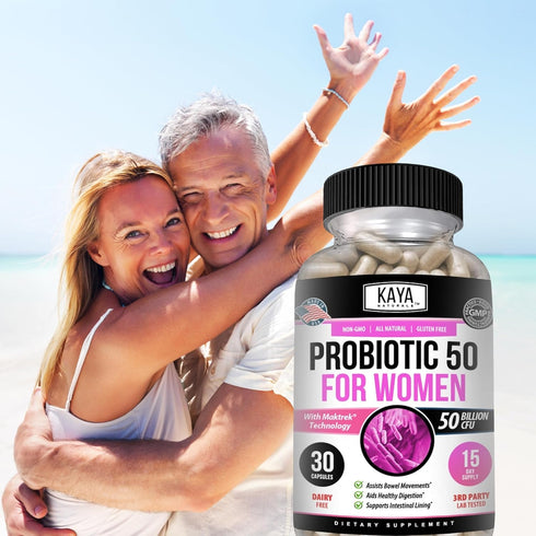 Kaya Naturals Probiotic 50 Billion CFU | 30 Vegetable Capsules for Women, Men, Gut Health & Immune Support