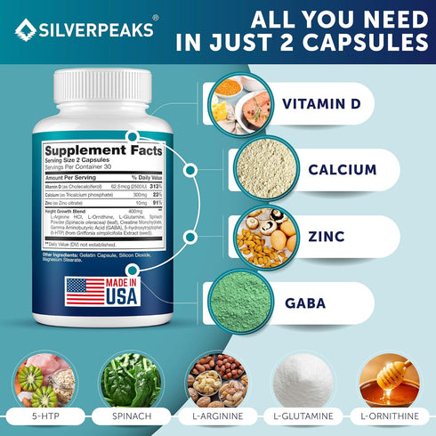Growth Capsules to Grow Taller - Height Growth Maximizer with Calcium for Bone Strength, Natural Get Taller Supplement