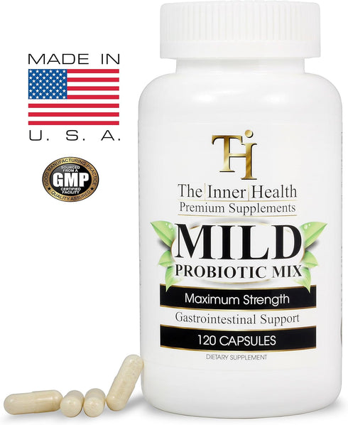 Mild Prebiotics and Probiotics for Women & Men - 120 Probiotic Capsules with Bacillus subtilis, Lactobacillus