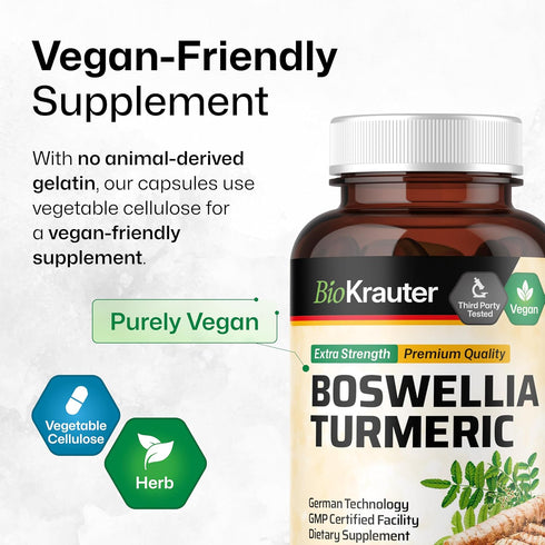 BIO KRAUTER Turmeric Supplement with Boswellia Extract Capsules - 2000 mg Blend, 100 Count, Vegan Formula