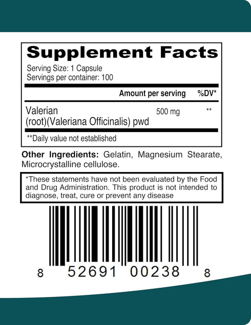 Organic Valerian Root Capsules - 500mg Herb Extract Supplement - 100 Pills for Relaxation and Sleep Support