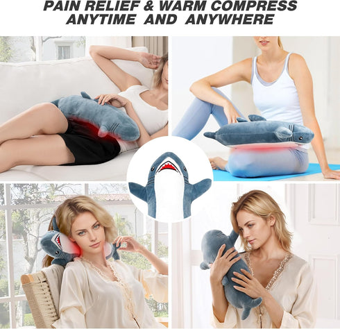 Shark Heating Pad for Period Cramps & Menstrual Pain Relief, Cute Heated Stuffed Animal Heating Pad Plush, Portable USB