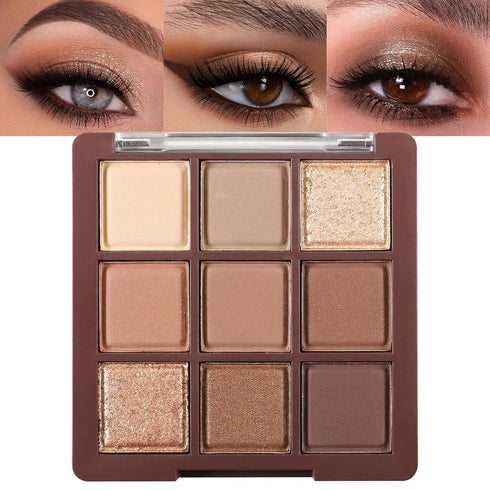 Erinde 9 Colors Eyeshadow Palette, Highly Pigmented Matte Shimmer Glitter Eye Shadow Makeup, Waterproof