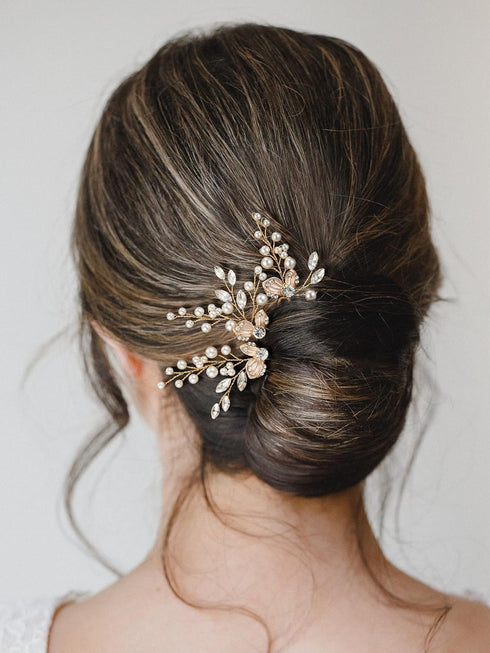 SWEETV Hair Pins, 3Pcs Bridal Hair Accessories, Pearl Wedding Hair Pins, Leaf Bridal Head Piece for Women