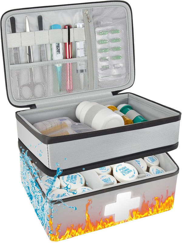 Nexazen Fireproof & Waterproof Medicine Organizer Case for Pills Bottle, Large Capacity Medical