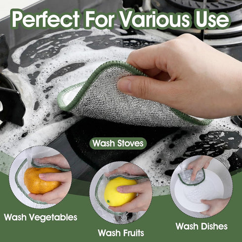 Larrel 10PCS Double Side Non Scratch Wire Dishcloths, Reusable Wire Dish Cloth, Multipurpose Metal Dishwashing Rags