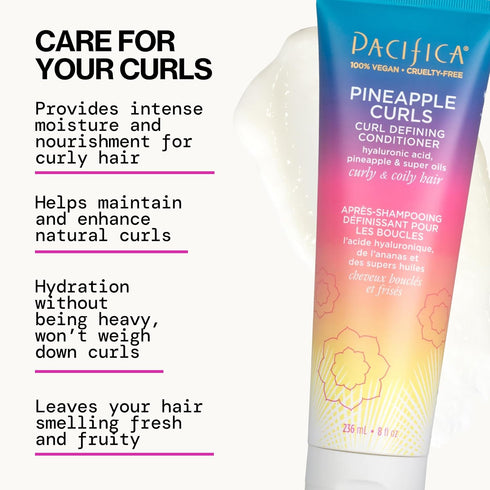 Pacifica Beauty Pineapple Curls Defining Natural Conditioner, For Curly, Coily and Textured Hair Types, 100% Vegan