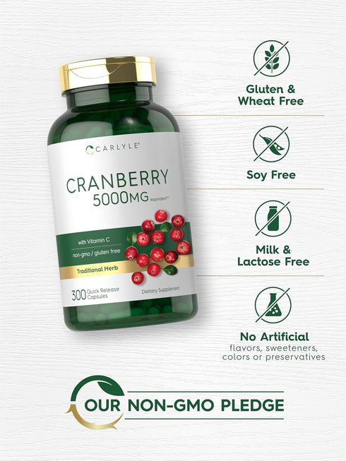 Carlyle Cranberry Pills 5000mg, 300 Capsules, with Vitamin C, Non-GMO, Gluten Free