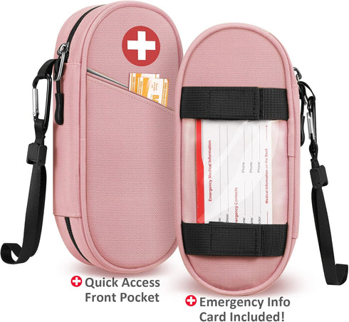 SITHON Insulated EpiPen Medical Carrying Case, Travel Medication Organizer Bag for 2 EpiPens, Asthma Inhaler, Pink