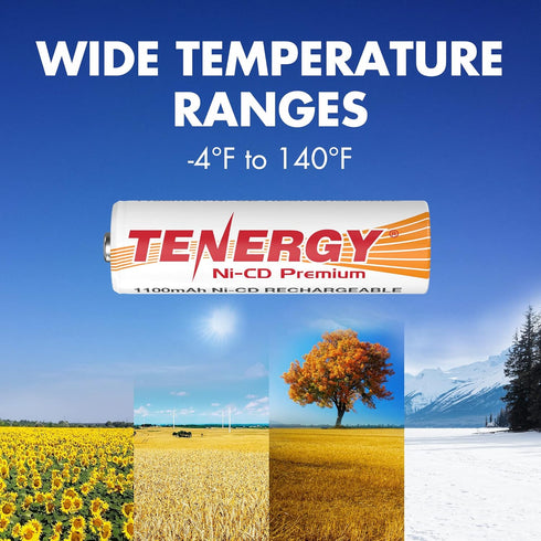 Tenergy AA Premium NiCd Rechargeable Batteries 1100mAh 1.2V Battery Pack for Solar Lights (20-Pack)
