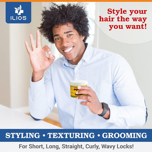 ILIOS Genuine African Formulas Hair Gel Comb Bundle, 4oz Gel for Styling and Grooming All Hair Types
