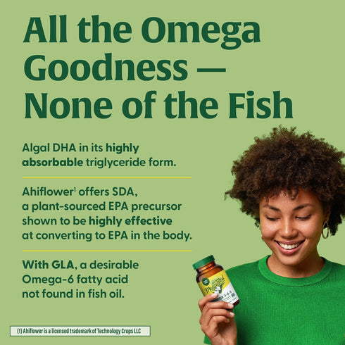 MegaFood Vegan Omega 3 6 9 - Burp-less Omega 3 Supplement, 600 mg Plant-Based Omega-3 & 150 mg DHA (60 Capsules)
