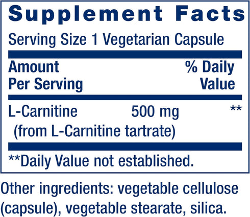 Life Extension L-Carnitine, 500 mg Energy Supplement, Memory Support, 30 Capsules
