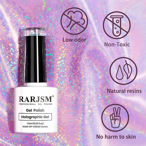 RARJSM Holographic Nail Polish 1PCS 7.5ML Gorgeous Glossy Light Purple Soak Off for Nail Art Design