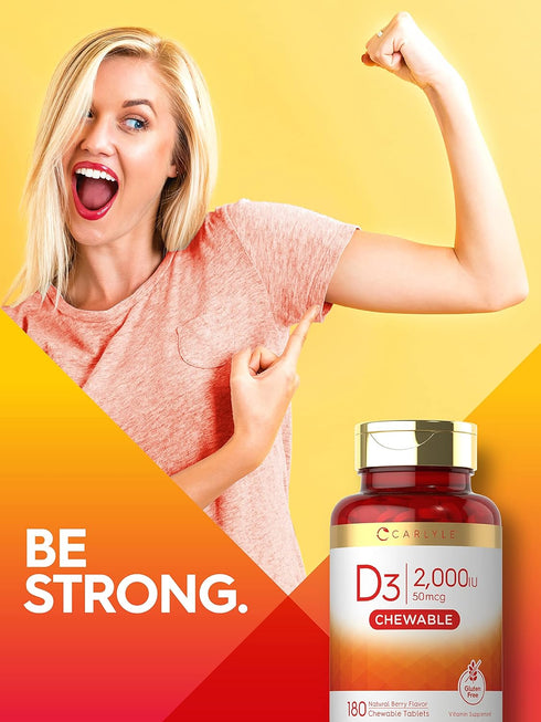 Carlyle Chewable Vitamin D3 2000 IU (50mcg) Tablets | 180 Count | Vegetarian, Non-GMO, Gluten Free, Berry Flavor