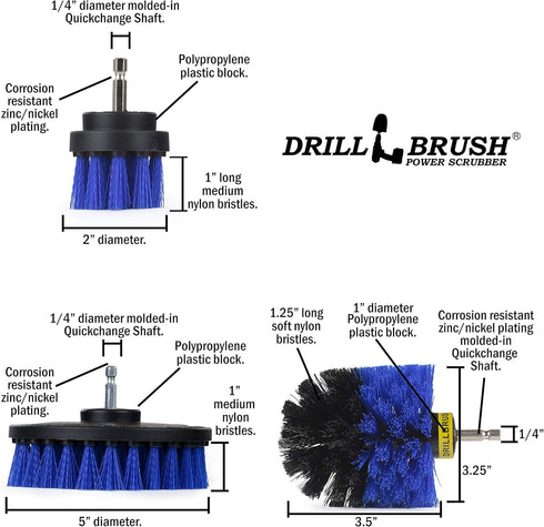 Kayak Cleaning Supplies Drill Brush Kit for Hull, Deck, Fiberglass, Carpet, and Seats