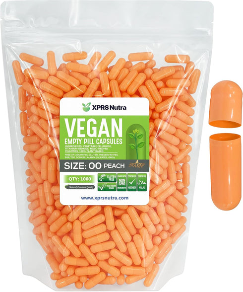 XPRS Nutra 1000 Count Size 00 Empty Vegan Capsules - DIY Vegetable Pill Filling - Vegetarian Empty Pills (Peach)
