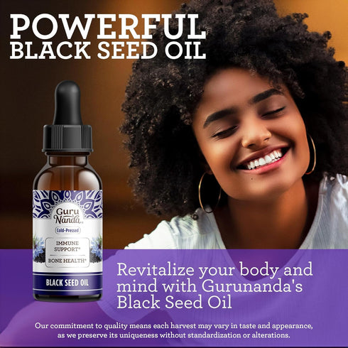 GuruNanda Black Seed Oil, Cold-Pressed Nigella Sativa, Rich in Vitamin D3, K2 & E, 2 Fl.oz for Immune Support