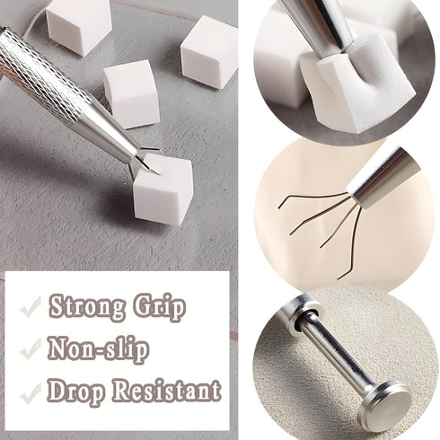 100 Pcs White Soft Nail Sponges, Ombre Nail Sponge Metal Grabber, Nail Brush Accessories for Manicure Art Tools