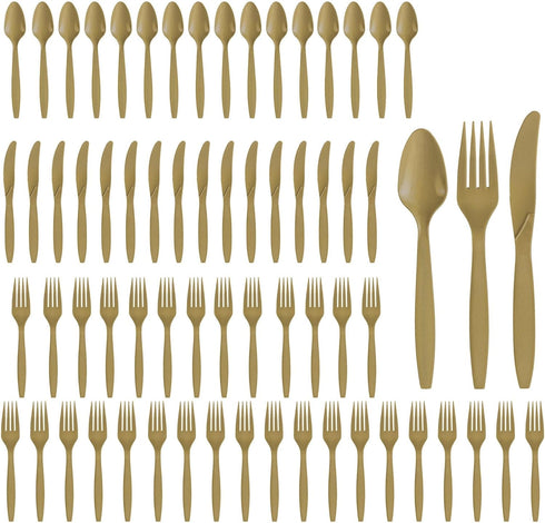 Party City Assorted Disposable Cutlery Set, 64-Piece Set (Gold) - 32 Forks, 16 Knives