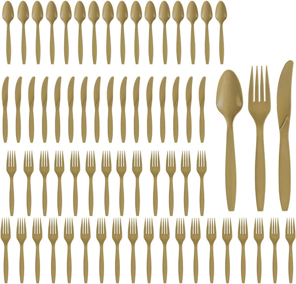 Party City Assorted Disposable Cutlery Set, 64-Piece Set (Gold) - 32 Forks, 16 Knives