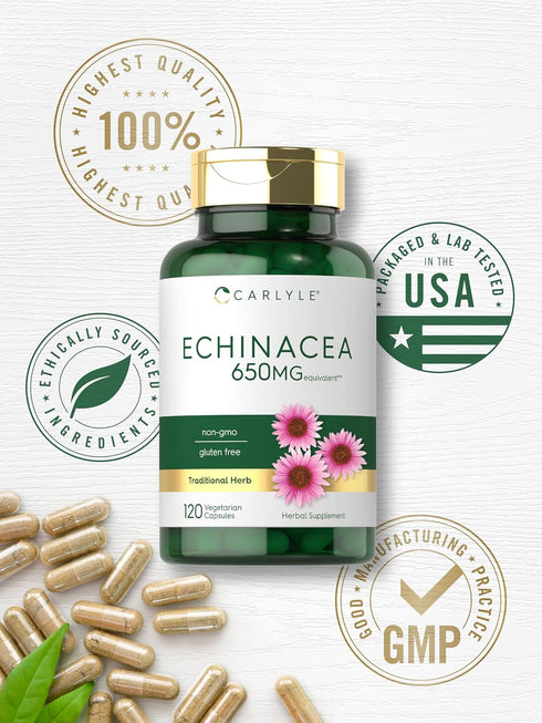 Carlyle Echinacea 650mg Capsules - 120 Count Non-GMO & Gluten Free Supplement