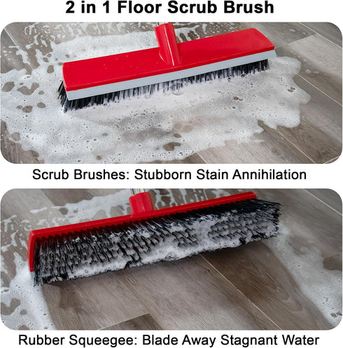 Loulicia 15.7 Inch 2 1 52.4 inch Floor Scrub Brush Removable Stainless Steel Handle in Scrape Brush Stiff Bristle